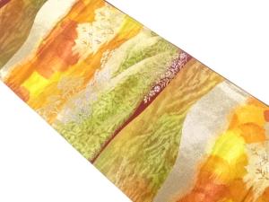 アンティーク　遠山に樹木・秋草模様織り出し袋帯（材料）